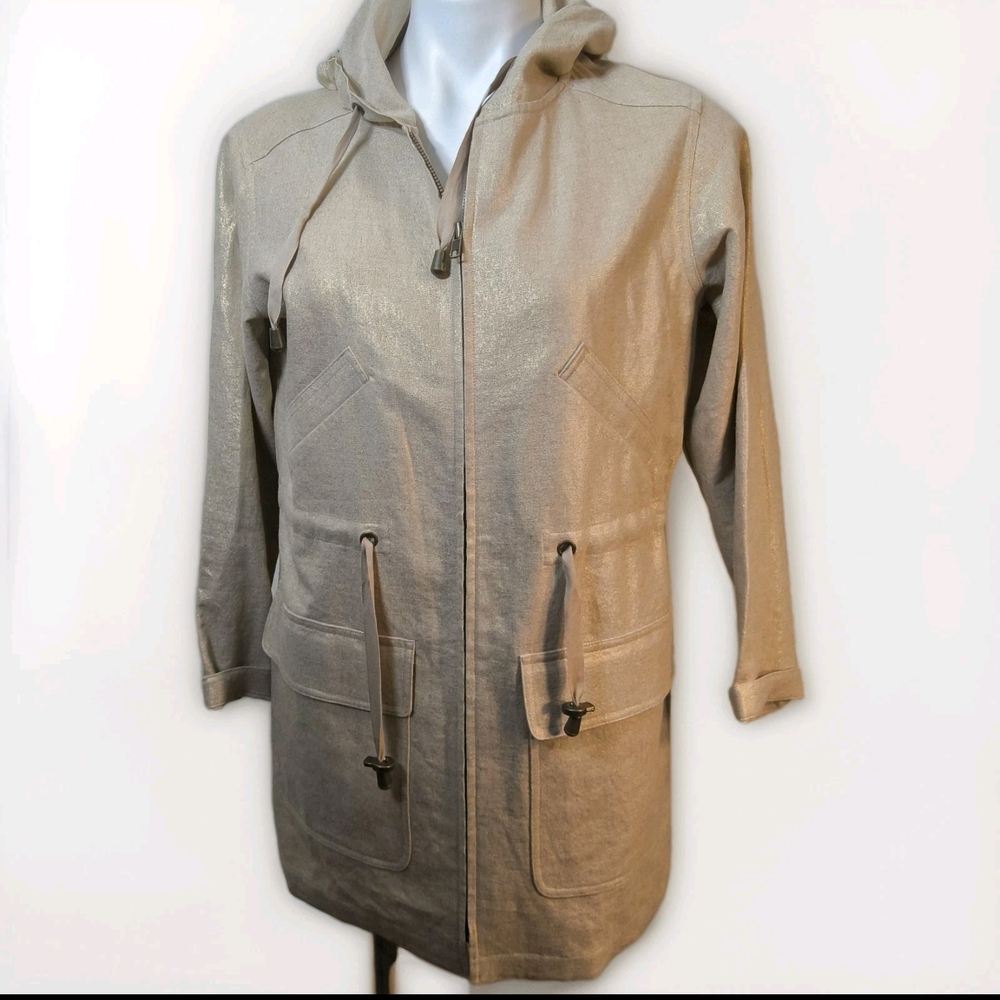 J. Jill Flax Hooded Oversized Linen Metallic Gold Utility Jacket.  Size XXSP
